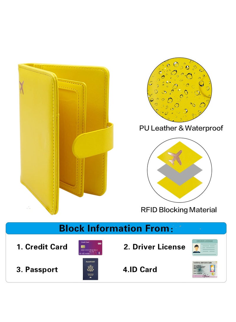 Excefore Passport Holder, Passport Holder Card Slots, Creative Aircraft Certificate Storage Bag, Cute Passport Cover for Women and Men, Waterproof Rfid Blocking Travel Wallet (Yellow)  - Image 4