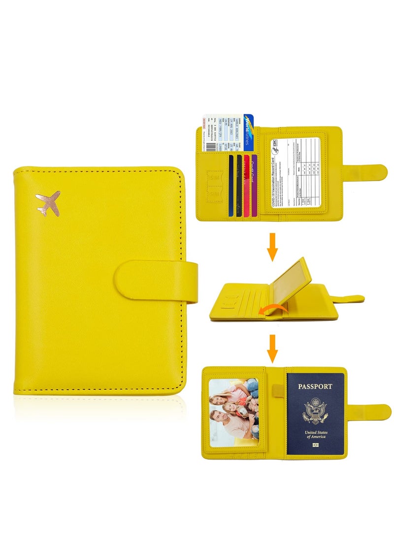 Excefore Passport Holder, Passport Holder Card Slots, Creative Aircraft Certificate Storage Bag, Cute Passport Cover for Women and Men, Waterproof Rfid Blocking Travel Wallet (Yellow)  - Image 2