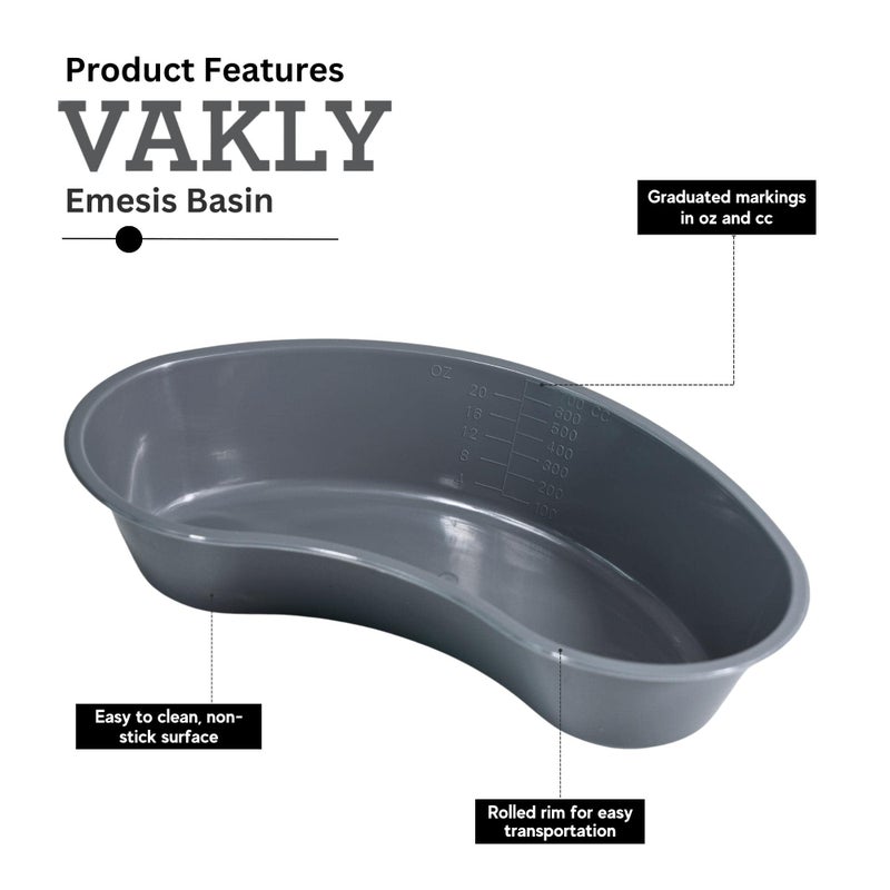 Vakly Graduated Emesis Basins 700ML [Pack of 5] Graduated Kidney Shaped Bowl – Sturdy Plastic Irrigation Basin Tray - Image 2