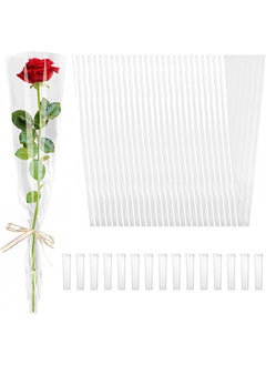 Aikanbo 50 Pcs Single Rose Sleeve with 15 Pcs Floral Water Tubes for Bouquets, Single Flower Sleeve Flower Wrapping Bags Flower Water Tubes for Mother's Day Graduation Party(Transparent)  - Image 1