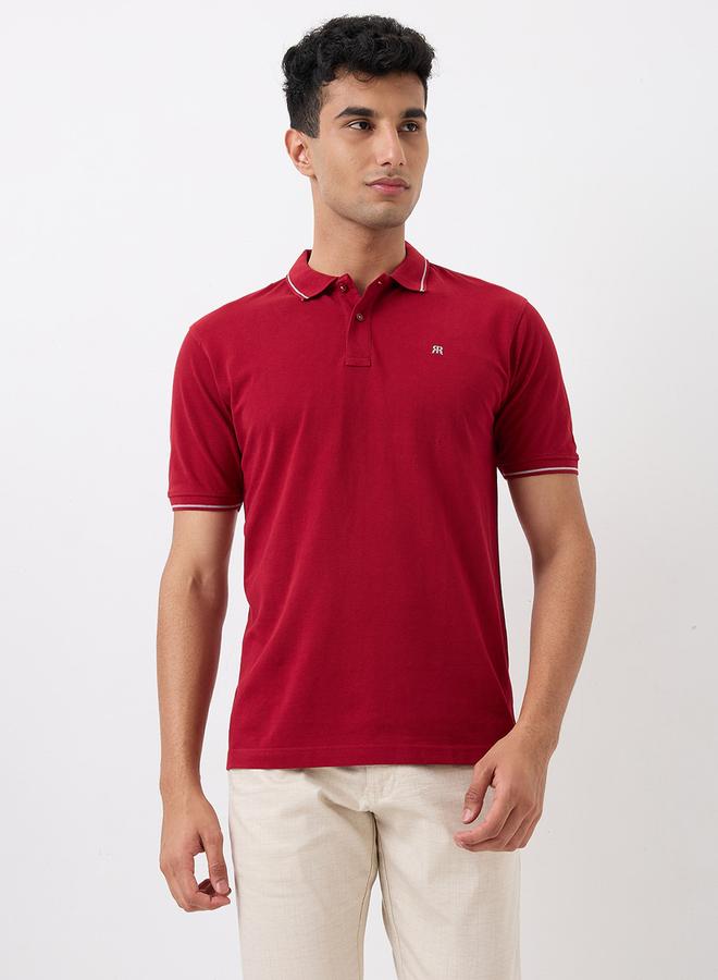 Raymond Maroon Solid Cotton Polo - Image 1