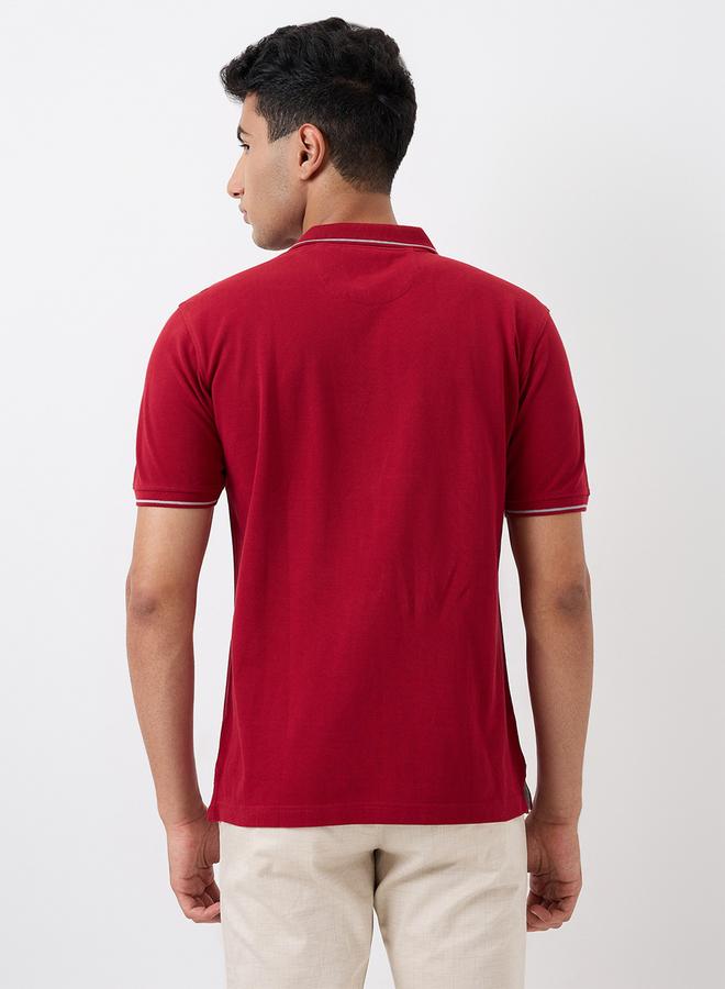 Raymond Maroon Solid Cotton Polo - Image 4