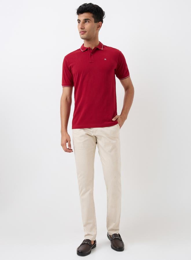 Raymond Maroon Solid Cotton Polo - Image 5