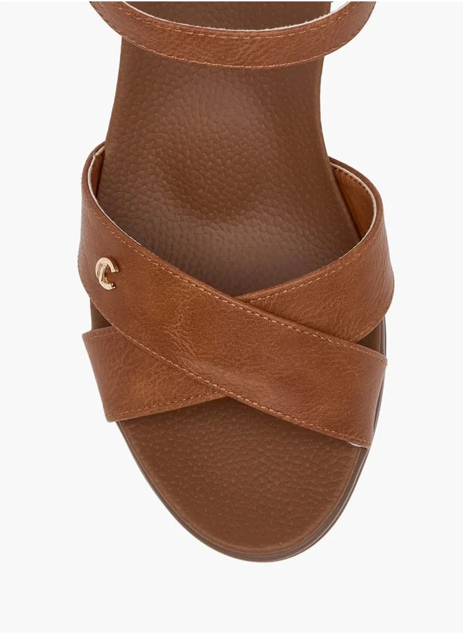 لو كونفورت Women Textured Strap Sandals with Block Heels and Buckle Closure