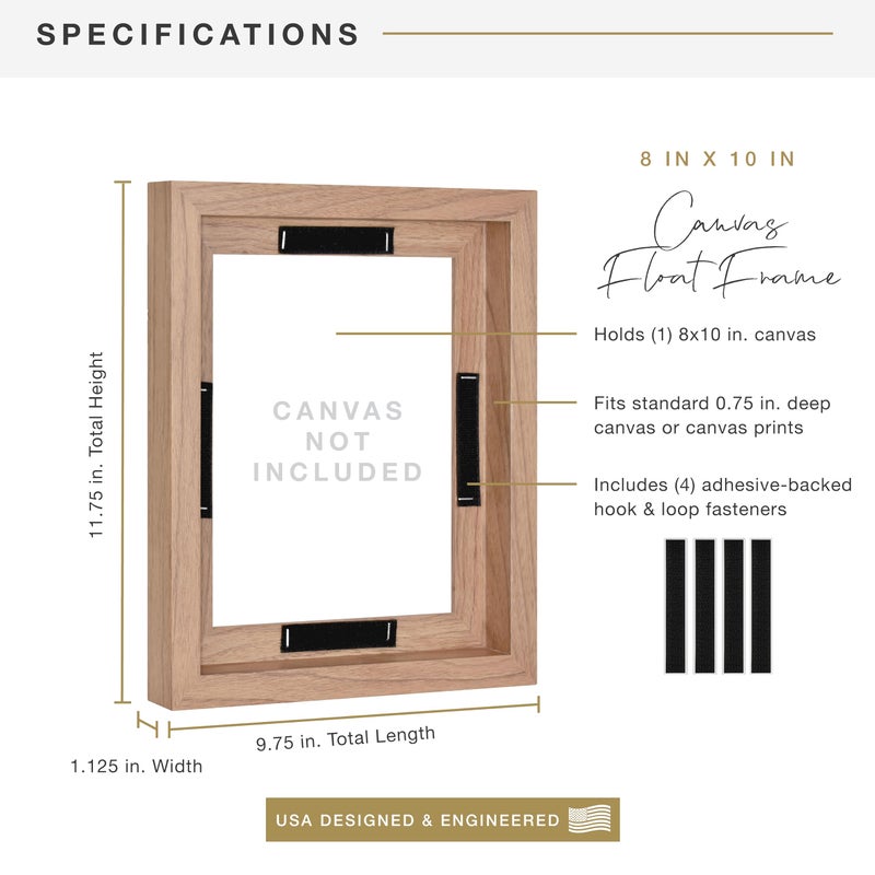 MCS Canvas Float Frames 8x10 Frame, Walnut Wood Grain for Finished Canvases, Vertical & Horizontal Wall with Adhesive for Canvas Paintings (1-Pack) - Image 3