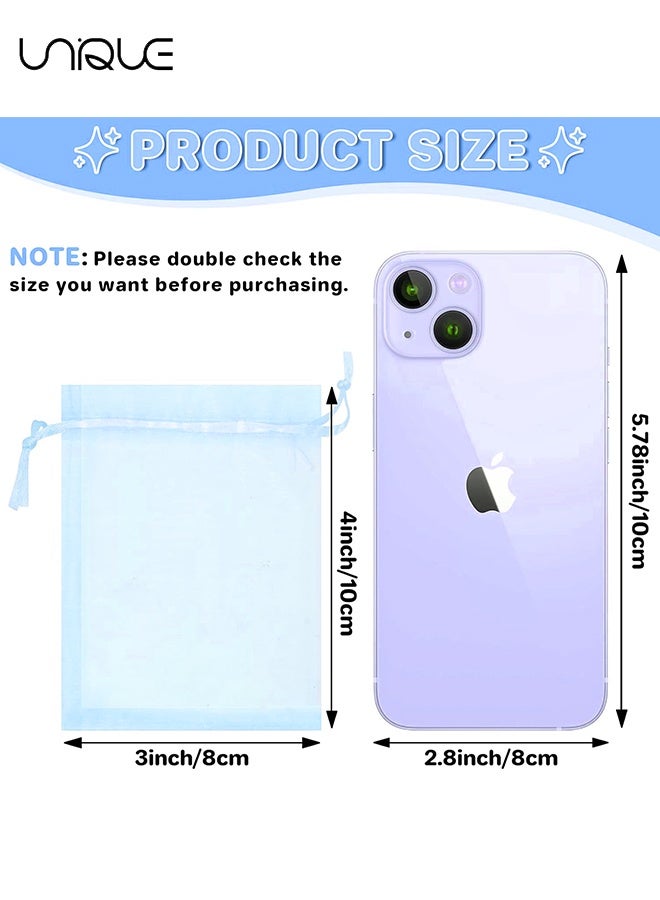Unique 100Pcs Package 8 x 10CM Sheer Drawstring Organza Jewelry Pouches Wedding Party Favor Gift Bags, Little Mesh Gift Pouches Mini Candy Bags for Small Presents Jewelry Earrings（Blue） - Image 2