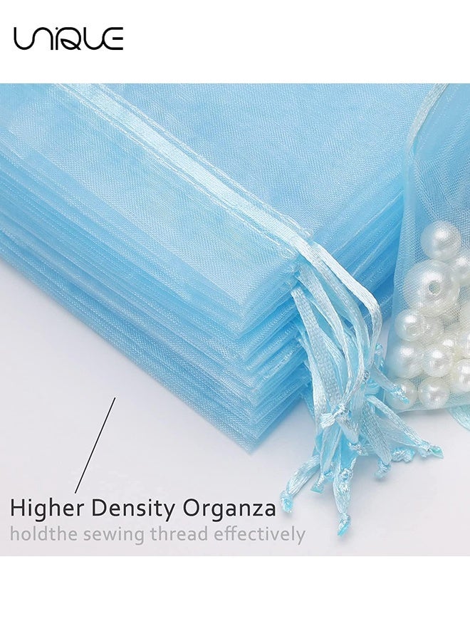 Unique 100Pcs Package 8 x 10CM Sheer Drawstring Organza Jewelry Pouches Wedding Party Favor Gift Bags, Little Mesh Gift Pouches Mini Candy Bags for Small Presents Jewelry Earrings（Blue） - Image 4
