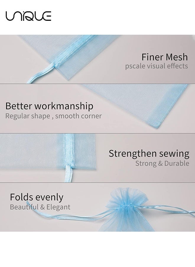 Unique 100Pcs Package 8 x 10CM Sheer Drawstring Organza Jewelry Pouches Wedding Party Favor Gift Bags, Little Mesh Gift Pouches Mini Candy Bags for Small Presents Jewelry Earrings（Blue） - Image 3