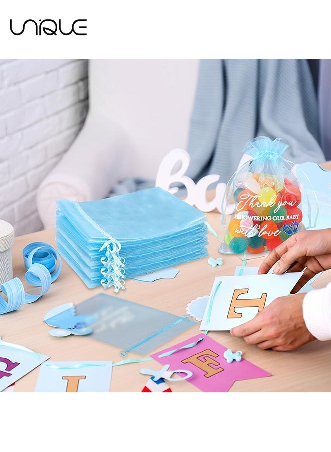 Unique 100Pcs Package 8 x 10CM Sheer Drawstring Organza Jewelry Pouches Wedding Party Favor Gift Bags, Little Mesh Gift Pouches Mini Candy Bags for Small Presents Jewelry Earrings（Blue） - Image 5