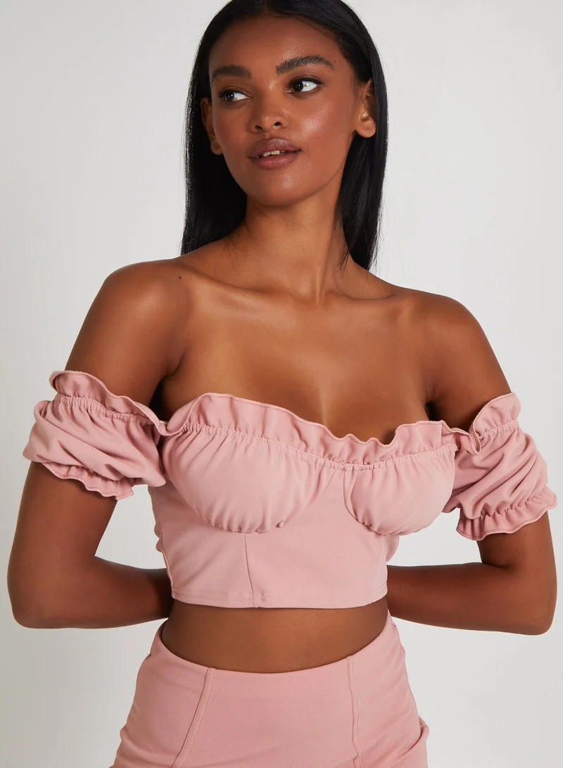 Pink Vanilla Frill Detail Milkmaid Top