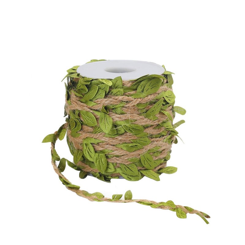 tenn well Green Leaves Jute String 20M Natural Jute Twine String Leaf Ribbon for Wedding Party Favor Home Garden Decoration