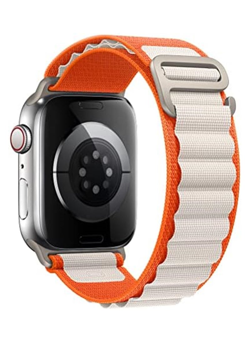 Generic Alpine Loop strap for Apple watch band Ultra 49mm 44mm 45mm nylon bracelet Sport Strap with Metal Steel G‑Hook For iWatch series 7 6 5 4 8 Se - Orange/White 