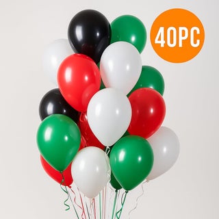طقم بالونات اليوم الوطني الإماراتي 40 قطعة - بالونات لاتكس حمراء وخضراء وبيضاء وسوداء لتزيين اليوم الوطني، مستلزمات الحفلات، ألوان علم الإمارات، بالونات هيليوم 12 بوصة - view 3