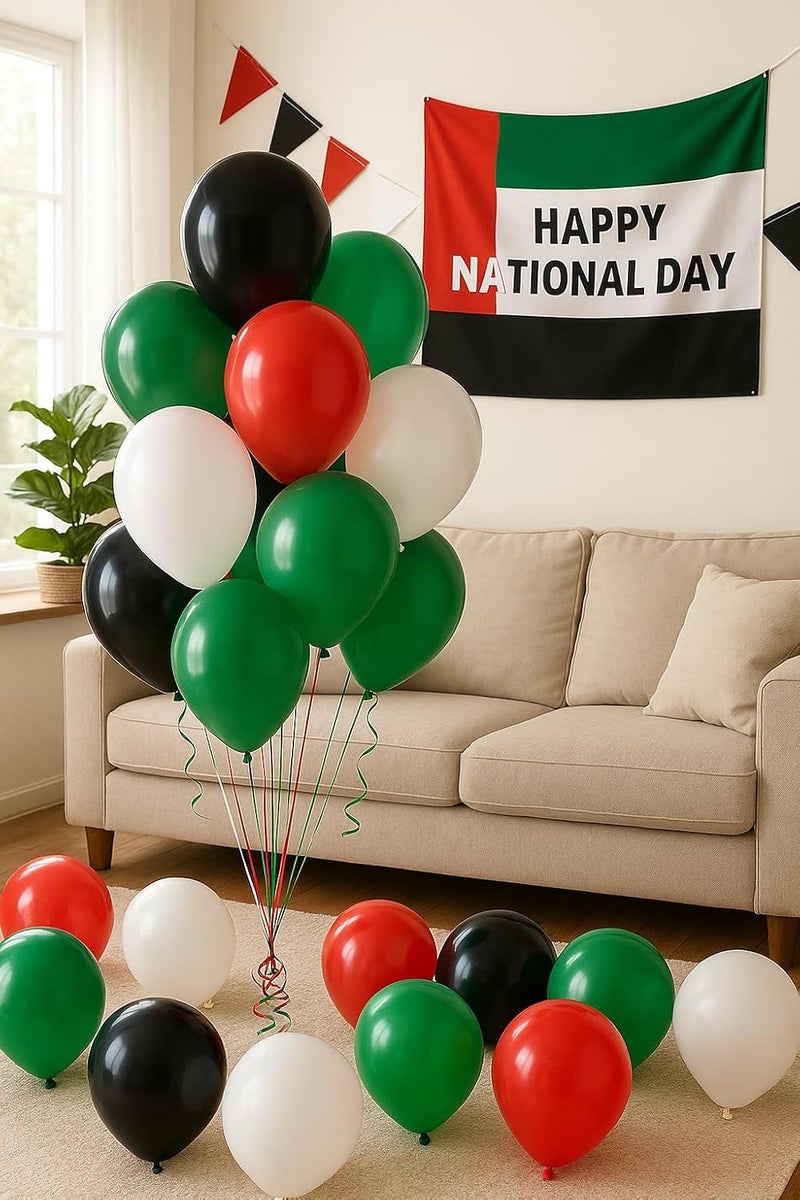 40PCS UAE National Day Balloons Set – Red, Green, White & Black Latex Balloons for National Day Decorations, Party Supplies, UAE Flag Colors, 12 Inch Helium Balloons - Image 2