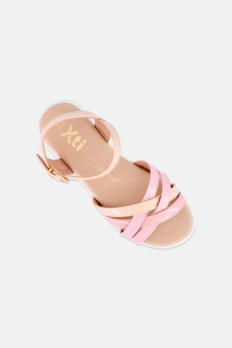 Xti Kids Girl Leather Adjustable Buckle Sandals, Beige - Image 3