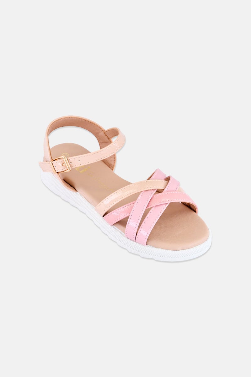 Xti Kids Girl Leather Adjustable Buckle Sandals, Beige - Image 1