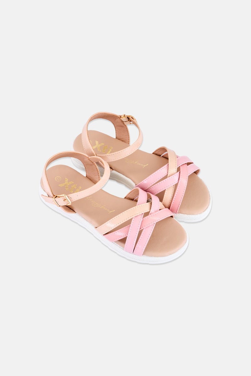 Xti Kids Girl Leather Adjustable Buckle Sandals, Beige - Image 4