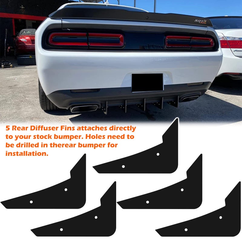 Sunluway Rear Diffuser 5 Fins V3 Set for Dodge Challenger 2015-2024 Stock Rear Bumper, Black Rear Bumper Diffuser Shark Fin - Image 5