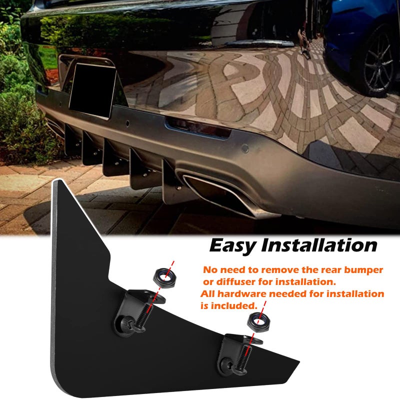 Sunluway Rear Diffuser 5 Fins V3 Set for Dodge Challenger 2015-2024 Stock Rear Bumper, Black Rear Bumper Diffuser Shark Fin - Image 3