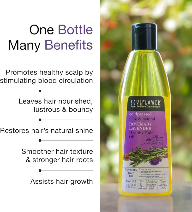 Soulflower Rosemary Lavender Oil For Healthy Hair, Scalp, Hair Roots - 100% Pure & Natural Undiluted Coldpressed Oil, 225 ml - Image 3