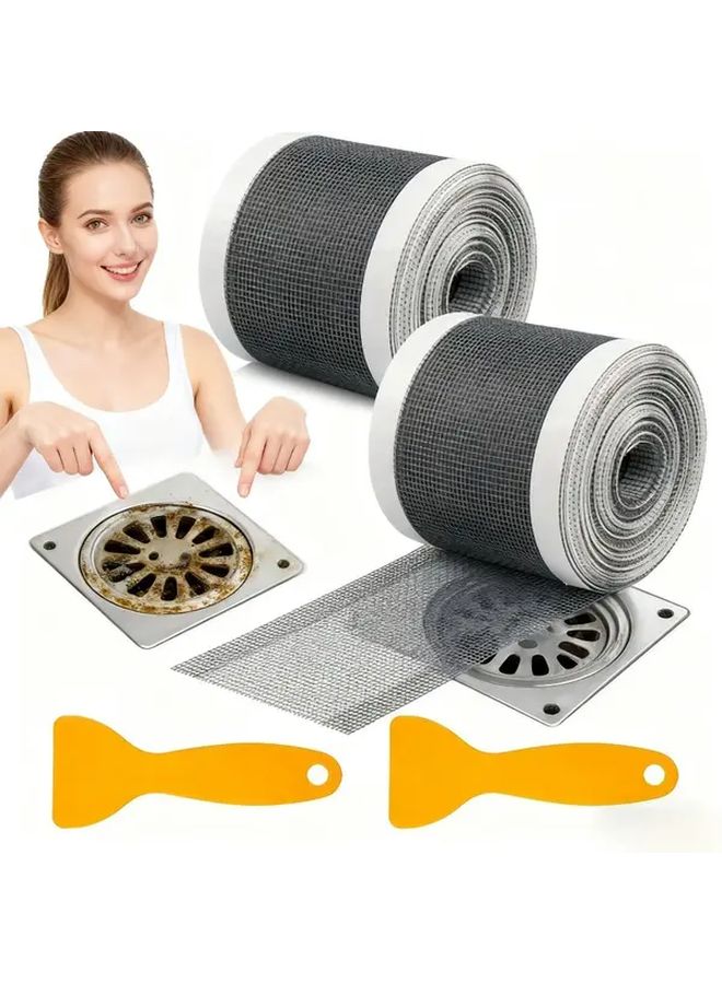 Set Gray Plastic Drain Cover Mesh Scraper Heavy Duty Hair Catcher Insect Proof Shower Bathtub Sink Floor Drain Strip - Image 3