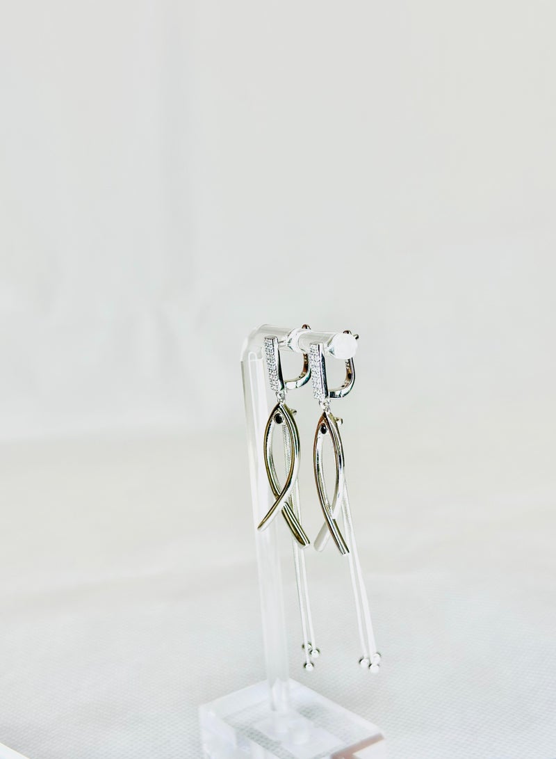 Sterling Silver Long Earrings with Zircon Stone 7.5 cm Elegant Drop Earrings for Women - Image 1