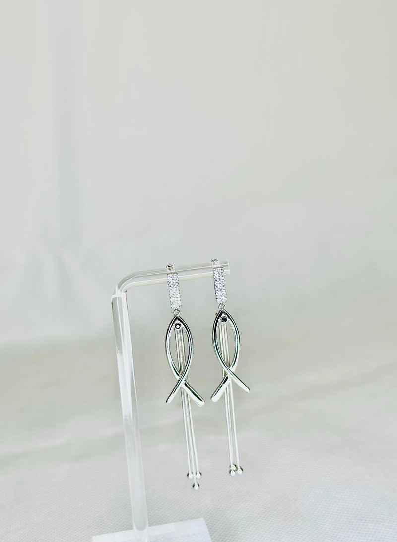 Sterling Silver Long Earrings with Zircon Stone 7.5 cm Elegant Drop Earrings for Women - Image 3
