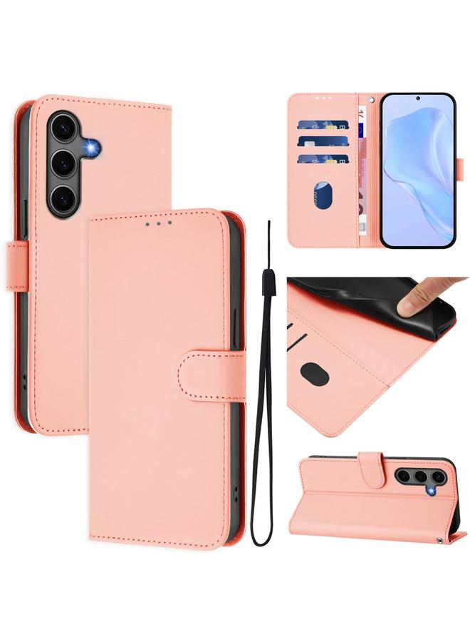 اس-توب جراب لهاتف Samsung Galaxy S25+ 5G مصنوع من الجلد بلون سادة مع حبل تعليق - Image 1