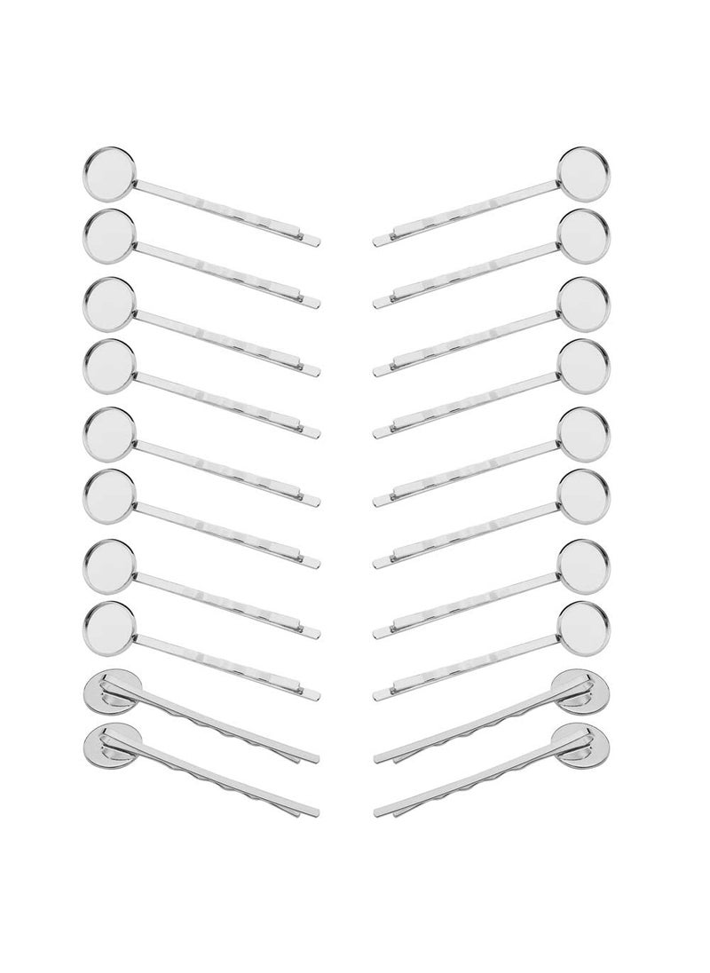 esowemsn 20pcs Silver Metal Tray Hair Pins Hair Bobby Pins with 12mm Round Brass Tray Hairpins Metal Hair Clips Hair DIY Decoration Accessories 