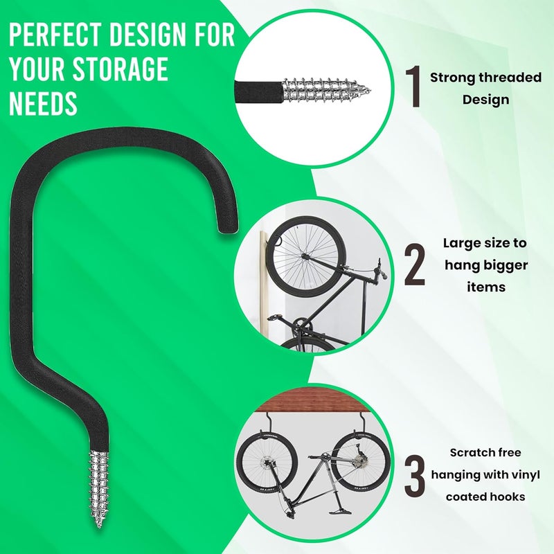 Etoolia 4 Pack Heavy Duty Extra-Large Garage Storage Utility Hooks - 7 Inches for Garage Wall and Ceiling - Garage Hooks for Hanging Bicycle, Ladder, Hose, Cords, and Garden Tools - Image 3