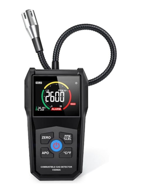 كاشف تسرب الغاز، كاشف الغاز القابل للاشتعال البروبان مع شاشة LCD ملونة، قياس درجة الحرارة، مسبار مرن لتحديد موقع الغاز الطبيعي الميثان البروبان الإيثانول