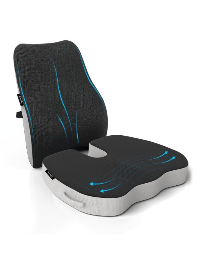 Lifelong Backrest & Seat Cushion Combo for Pain Relief | High-Density Orthopedic Memory Foam Support for Back, Coccyx & Sciatica | Improves Posture & Comfort During Long Sitting Hours at Home & Work - Image 1