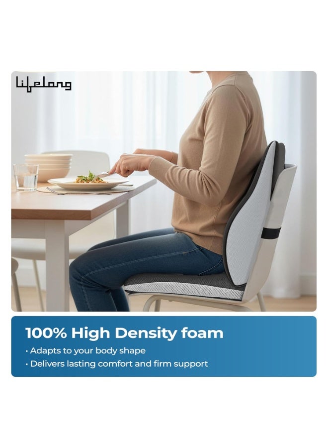 Lifelong Backrest & Seat Cushion Combo for Pain Relief | High-Density Orthopedic Memory Foam Support for Back, Coccyx & Sciatica | Improves Posture & Comfort During Long Sitting Hours at Home & Work - Image 4