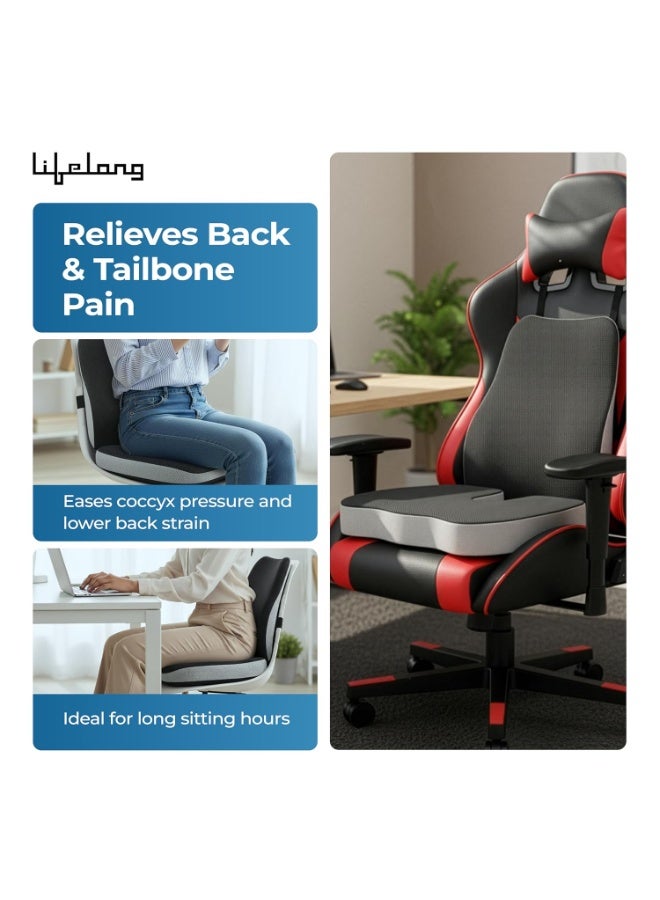 Lifelong Backrest & Seat Cushion Combo for Pain Relief | High-Density Orthopedic Memory Foam Support for Back, Coccyx & Sciatica | Improves Posture & Comfort During Long Sitting Hours at Home & Work - Image 2