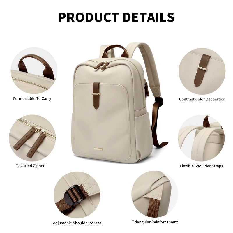 GOLF SUPAGS Laptop Backpack Purse for Women Fits 16 Inch Notebook Casual Daypack Work Travel College Bookbag Fashion Computer Bag (Apricot, 16 Inch) - Image 5