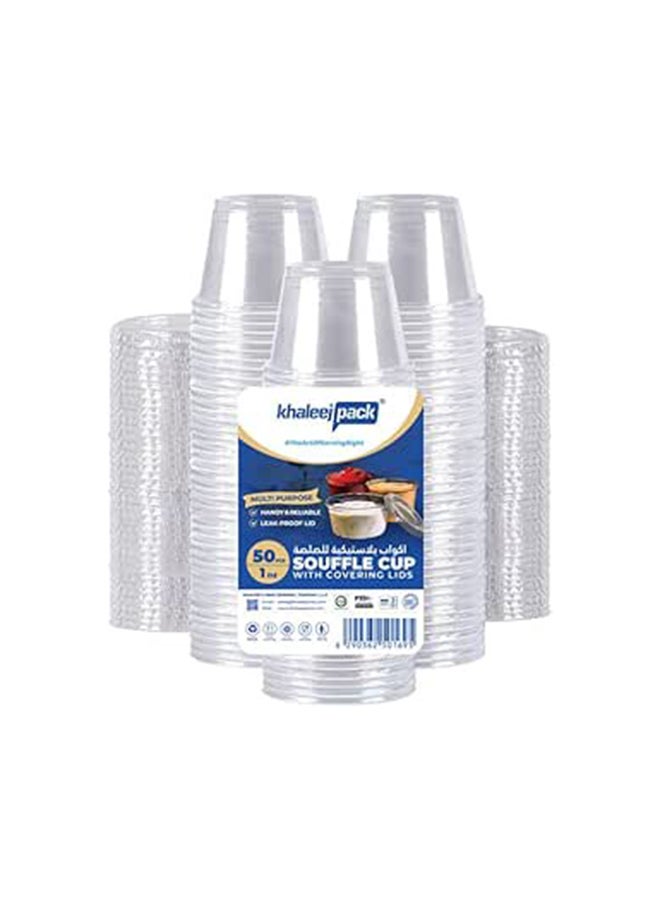 Khaleej Pack عبوة من 50، أكواب توابل سعة 1 أونصة، حاويات صلصة وغمس بلاستيكية قابلة للتصرف مع أغطية - Image 1