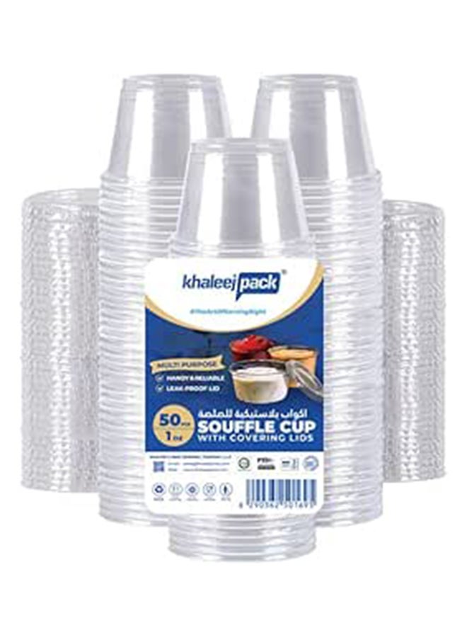 Khaleej Pack عبوة من 50، أكواب توابل سعة 1 أونصة، حاويات صلصة وغمس بلاستيكية قابلة للتصرف مع أغطية - Image 2