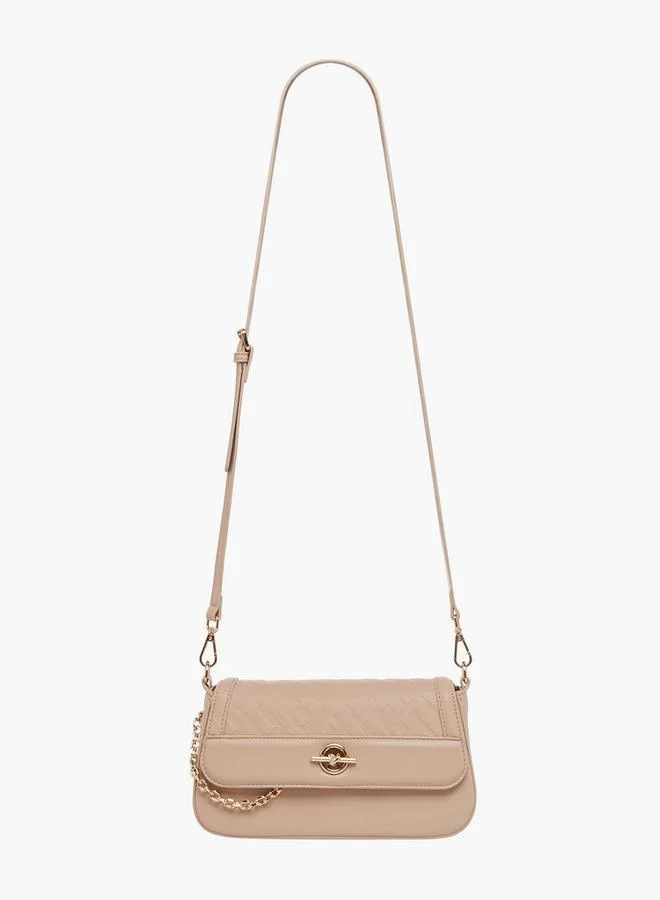 ELLE Logo Embossed Crossbody Bag with Detachable Straps