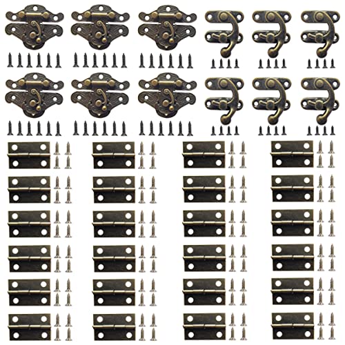EAEDMY 36 Sets Retro Jewelry Box Hinges and Latches Hooks Small Latches Hinges for Wooden Boxes Hardware Antique Cabinet Furniture Hinges Hasp Clasp Bronze Tone 36pcs - Image 1