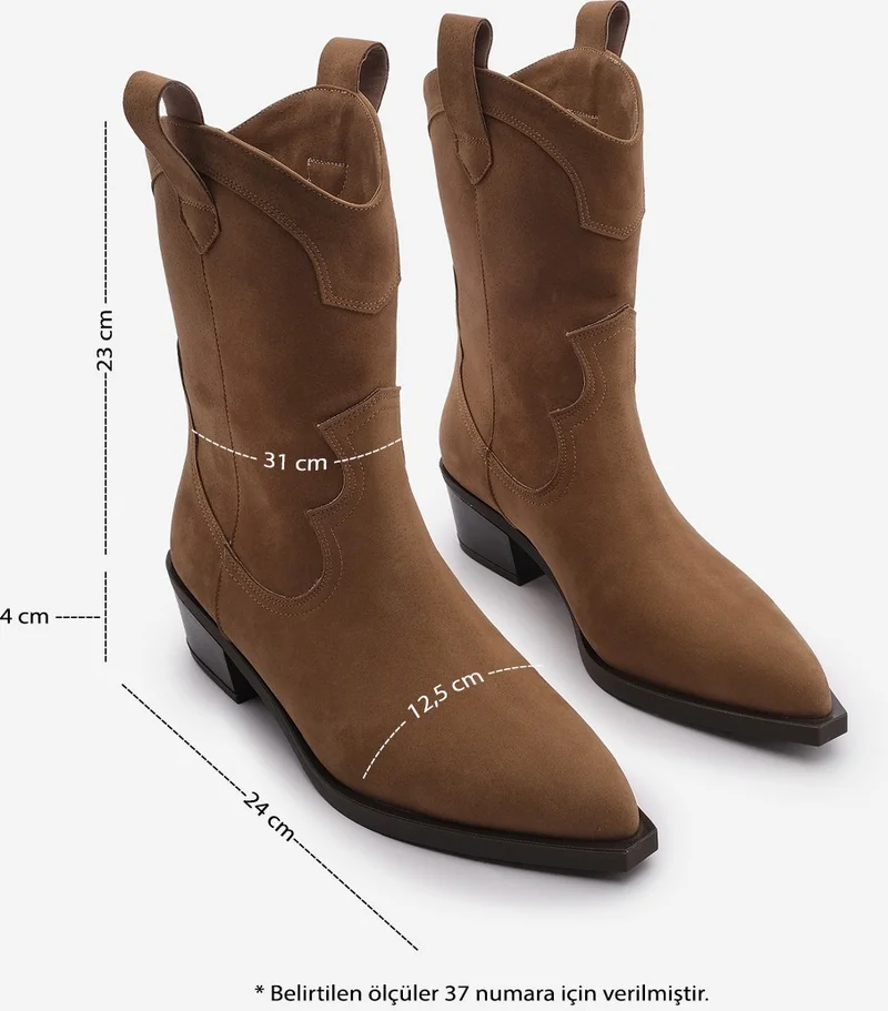 مارجين Margin Women's Pointed Toe Stitch Detail Western Boots Voleta