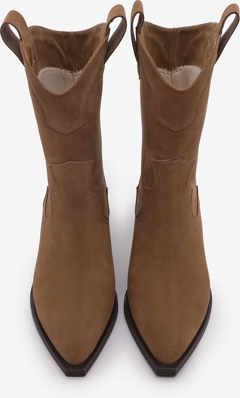مارجين Margin Women's Pointed Toe Stitch Detail Western Boots Voleta