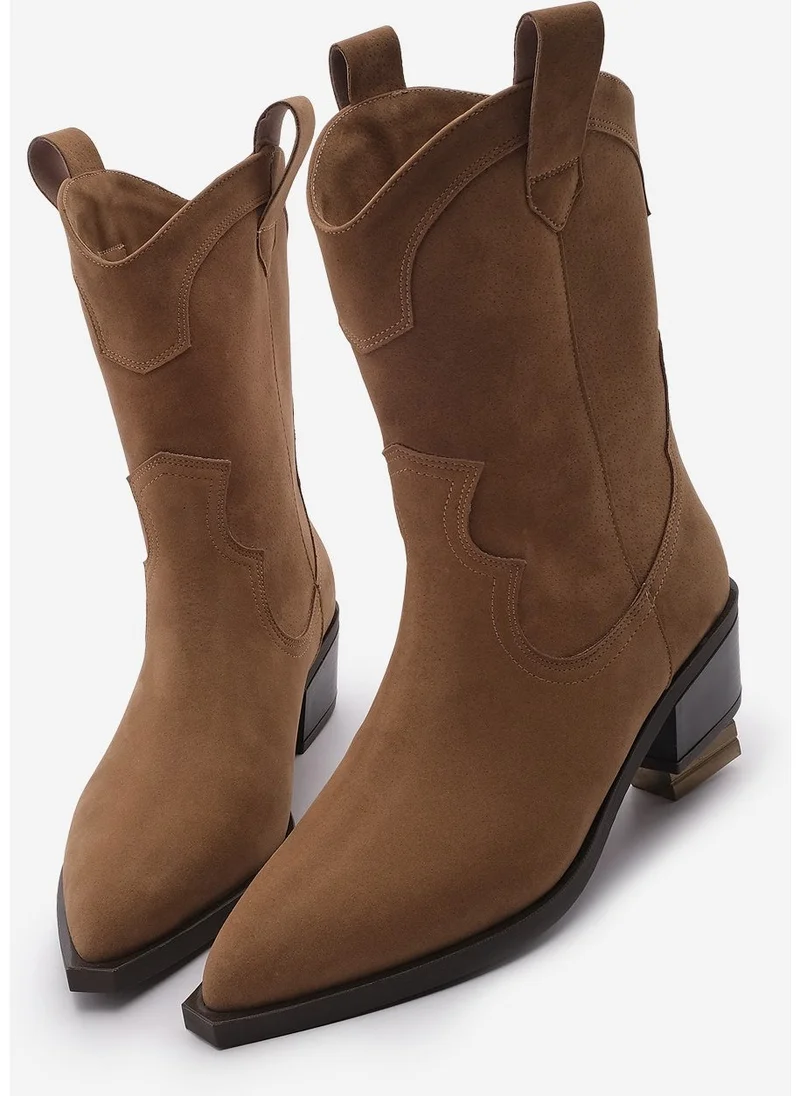 مارجين Margin Women's Pointed Toe Stitch Detail Western Boots Voleta