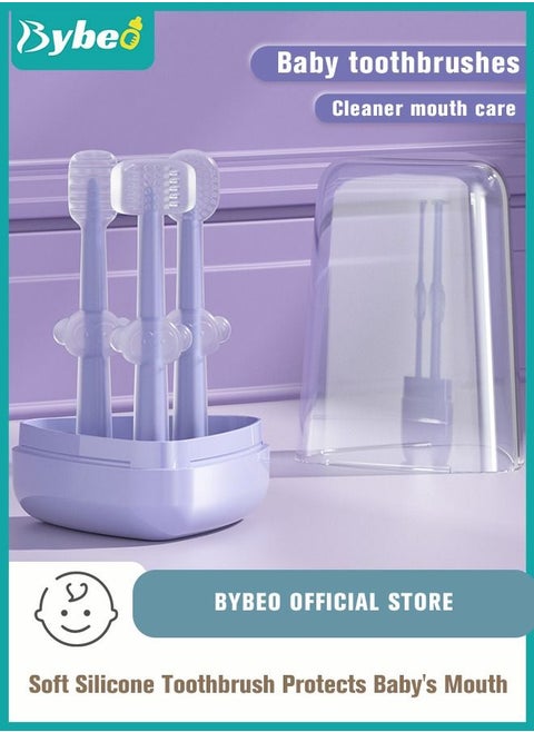 Baby Soft Bristle Toothbrush + Silicone Tongue Cleaner + U-Shaped Brush, 0-3 Years Infant Toddler Oral Care Toothbrush Training Teeth Brushes with Dust Cover BPA Free