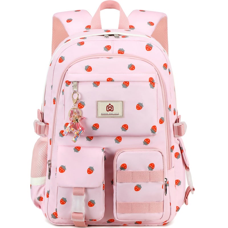 Hidds Laptop School Backpack for Teen Girls Women 156 Inch Cute College Backpacks Large Elementary Middle High School Bag Kids Student Strawberry Bookbag Anti Theft Travel Casual Daypack PinkStrawberry - Image 2