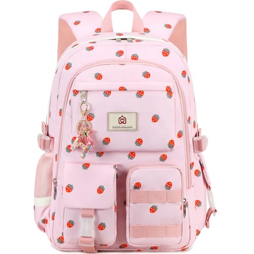 Hidds Laptop School Backpack for Teen Girls Women 156 Inch Cute College Backpacks Large Elementary Middle High School Bag Kids Student Strawberry Bookbag Anti Theft Travel Casual Daypack PinkStrawberry - Image 1
