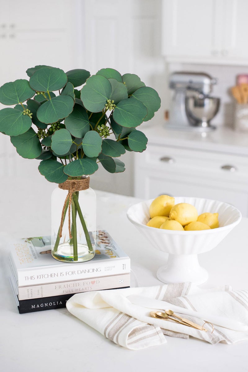 Briful Artificial Eucalyptus Stems in Clear Glass Vase with Faux Water, 14" Fake Plant Eucalyptus Leaves for Home Office Farmhouse Wedding Centerpiece DÃ©cor - Image 5