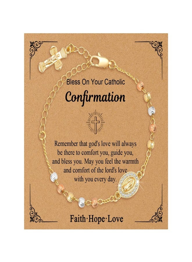 XUANPAI Women's Gold Rosary Beads Bracelet - 14K Gold Plated Virgin Mary Jesus Cross Bracelets,Catholic Crucifix Charm Link Jewelry,Dainty Virgen de Guadalupe Religious Gift for Confirmation First Communion - Image 1