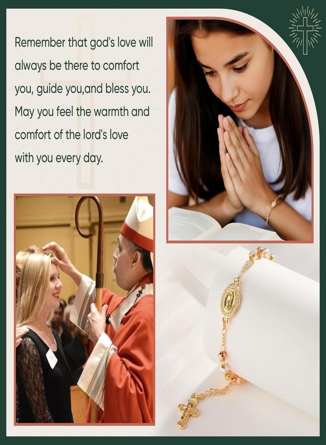 XUANPAI Women's Gold Rosary Beads Bracelet - 14K Gold Plated Virgin Mary Jesus Cross Bracelets,Catholic Crucifix Charm Link Jewelry,Dainty Virgen de Guadalupe Religious Gift for Confirmation First Communion - Image 5