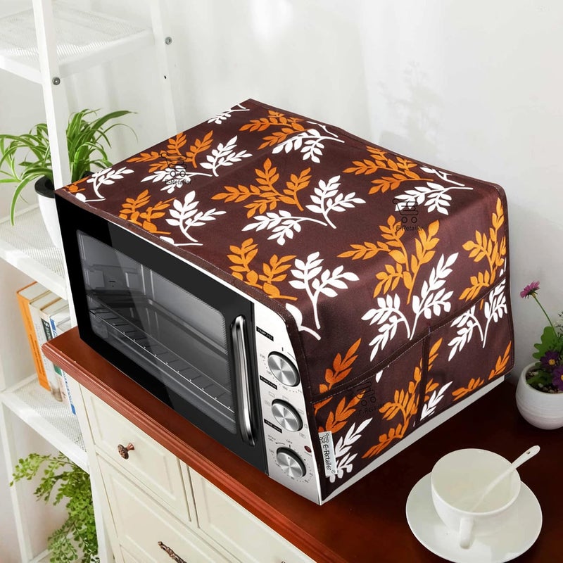 E-Retailer ERetailer Polyester 3Layered With 4 Utility Pockets Microwave Oven Top Cover Suitable for Upto 30 Liter Color Brown Size36x14 Inches