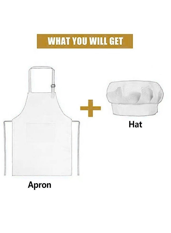 Kids Apron and Chef Hat Cooking Set, Adjustable Children Kitchen Chef Apron with 2 Pocket & Chef hat Chef costume for kids, kids apron for painting set, Baking, Cooking (5-12 years)